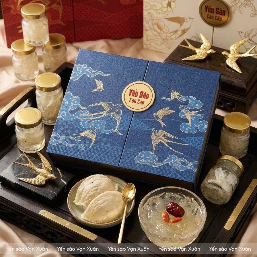 Tổ yến tinh chế định hình A5 xuất khẩu 34 Hộp quà tặng yến sào cao cấp màu xanh