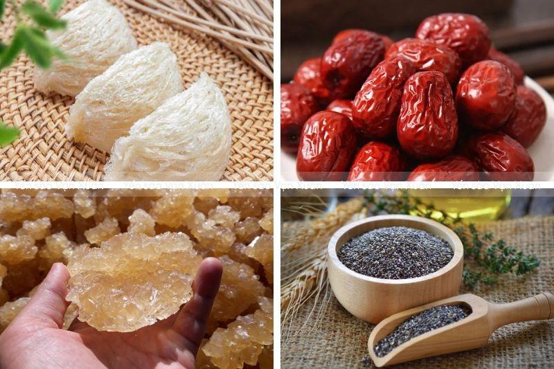 Cách chưng yến đường phèn táo đỏ, kỷ tử, hạt chia, hạt sen thơm ngon 13 Nguyên liệu chuẩn bị yến chưng đường phèn, táo đỏ và hạt chia