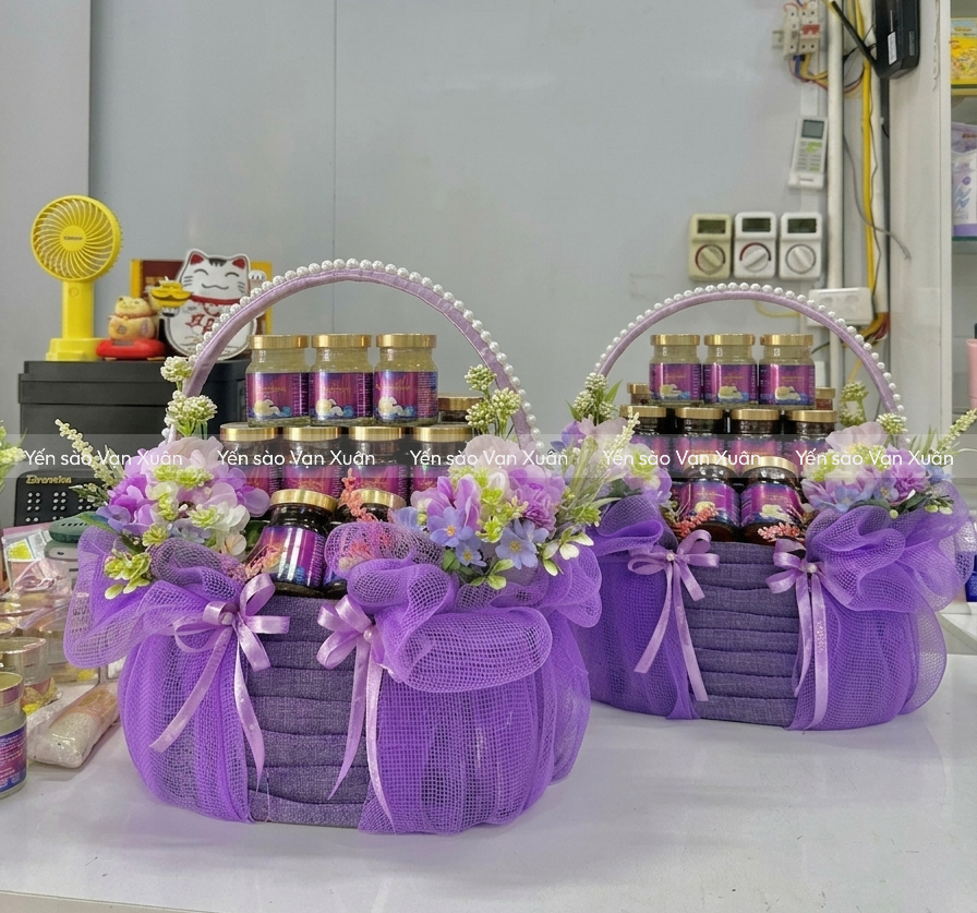 Hộp 6 hũ yến chưng đường phèn Nam Dược 1 Giỏ quà tặng yến sào