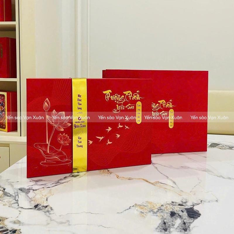 Hộp quà tặng yến sào Hồng Liên 2 Hộp quà tặng yến sào hoa sen kèm túi