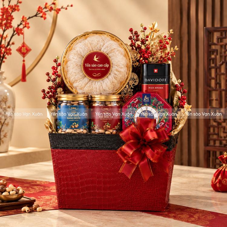 Yến sào quà Tết - Gợi ý hộp quà đẹp, ý nghĩa và phù hợp ngân sách 17 Giỏ quà tết yến sào cũng là lựa chọn phổ biến